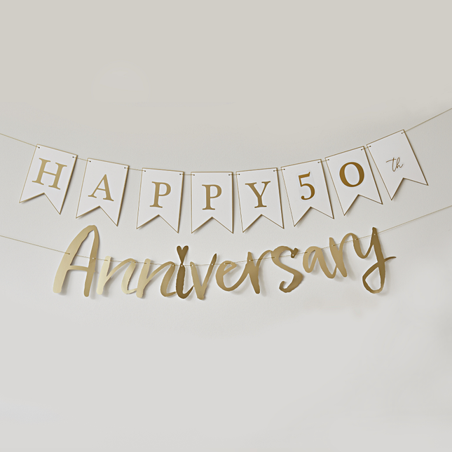happy anniversary letterbanner wit en goud