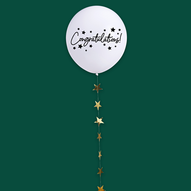 Witte ballon met gouden tekst congratulations en gouden sterren