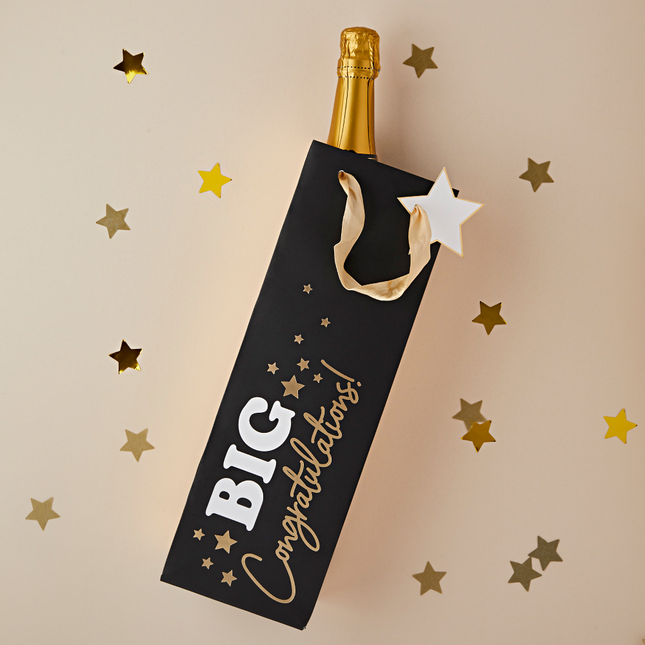 Cadeautas in het zwart en goud met de tekst big congratulations