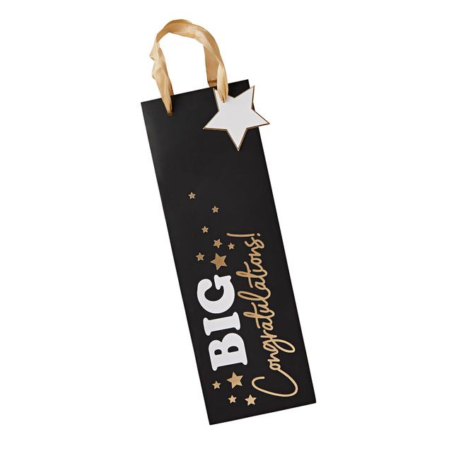 Cadeautas in het zwart en goud met de tekst big congratulations