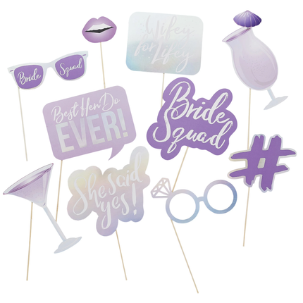 Paarse en iridescent photobooth props