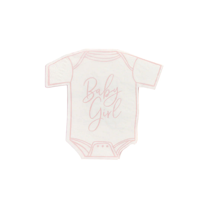 servetten in de vorm van een romper met roze tekst baby girl