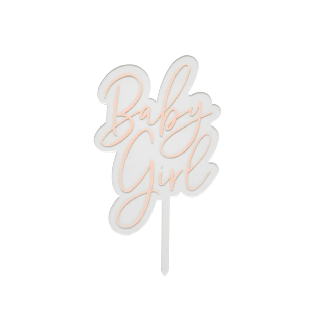 acryl taart topper met roze tekst baby girl