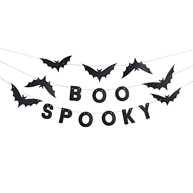 slingers halloween boo spooky met vleermuizen zwart
