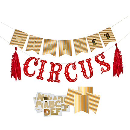 circus slinger personaliseerbaar in het geel wit en rood