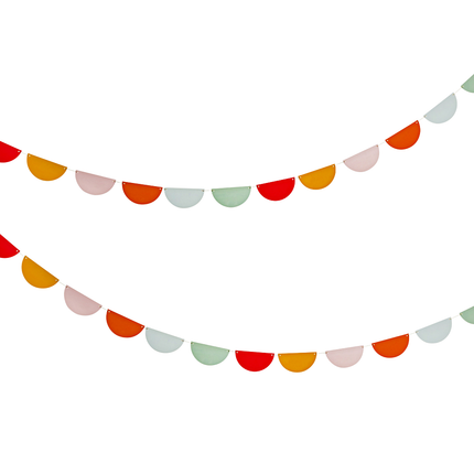 halve cirkel slinger in de kleuren rood, oranje, roze, blauw en geel