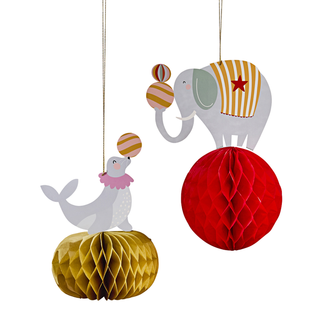 rode honeycomb met een olifant en gele honeycomb met een zeehond