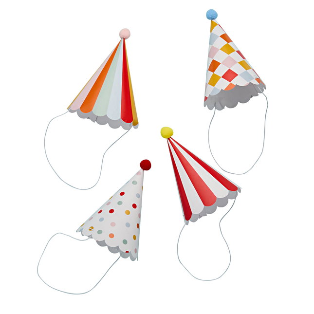 circus feesthoedjes met pom pom en ribbelrand