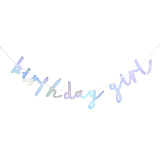 Iridescent banner met de tekst birthday girl