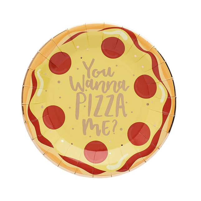 Bordje met pizza bedrukking en tekst you wanna pizza me