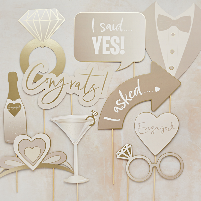 photo booth props huwelijk goud en creme