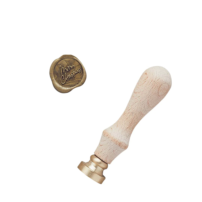 Stempel voor wax met houten handvat en gouden onderkant