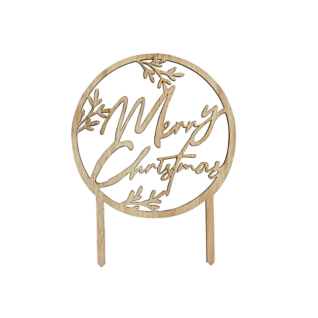 Houten taart topper met de tekst merry christmas