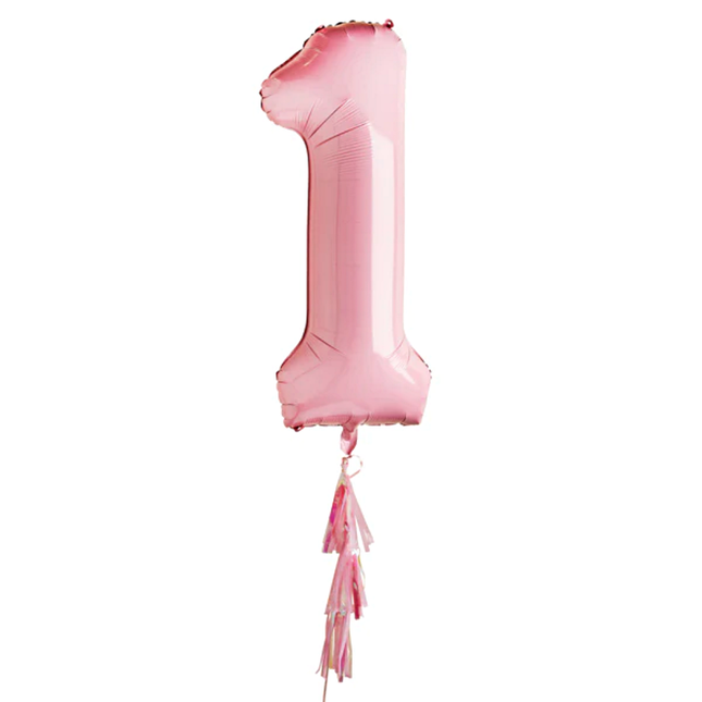 pastelroze cijfer 1 met tassel
