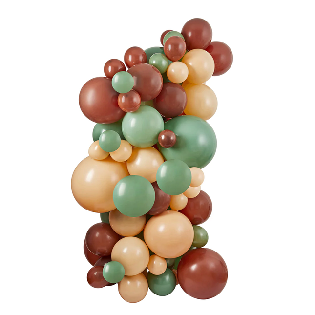 ballonnenboog met bruine, nude en saliegroene ballonnen