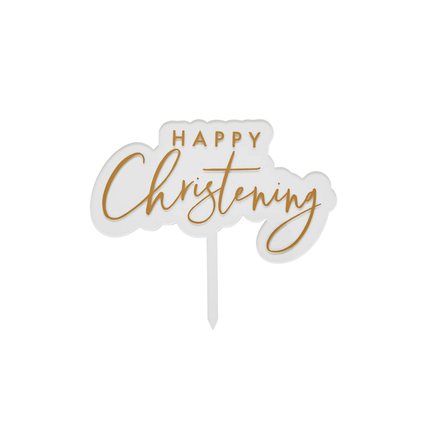 transparante taart topper met gouden tekst happy christening