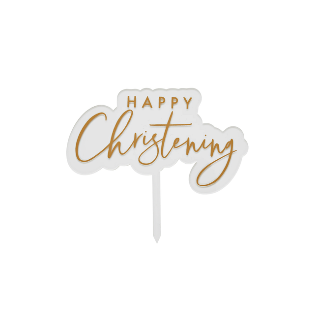 transparante taart topper met gouden tekst happy christening