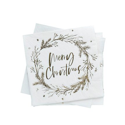 Witte servet met gouden bedrukking merry christmas