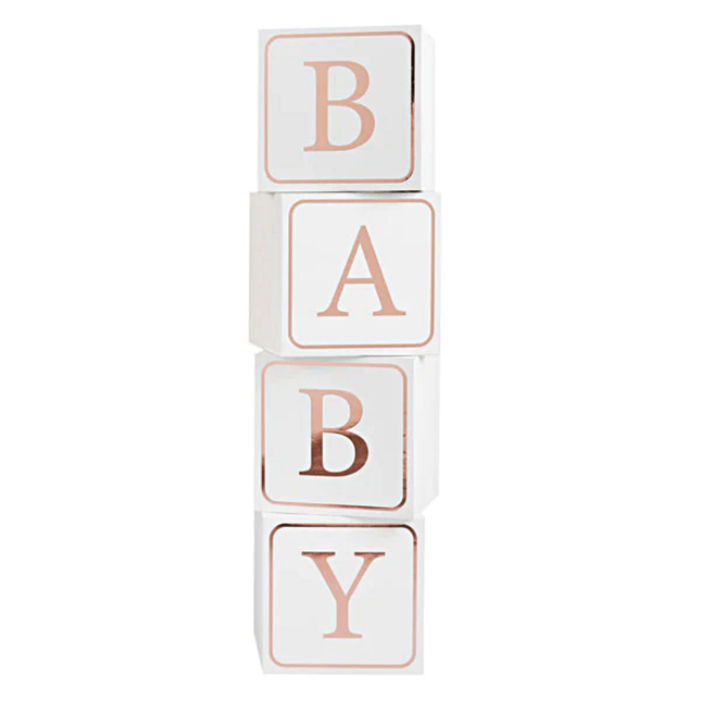 Witte blokken met rose gouden tekst baby