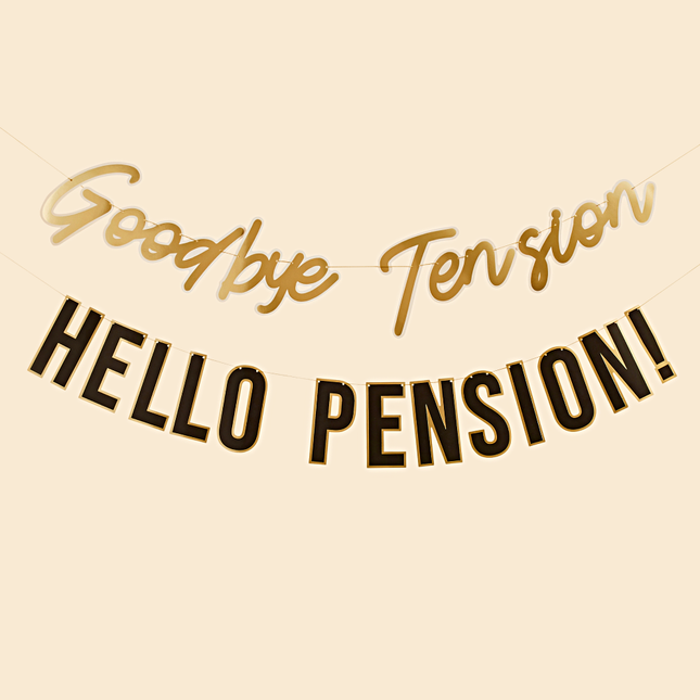 Slinger met de goud en zwarte tekst goodbye tension hello pension