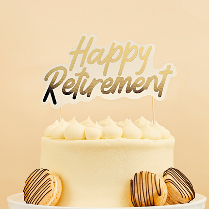 Taart topper happy retirement goud beige