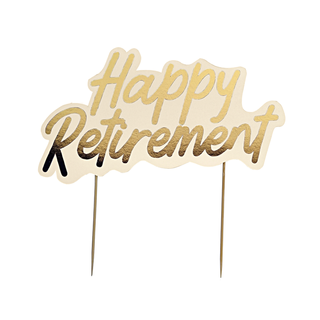 Taart topper happy retirement goud beige