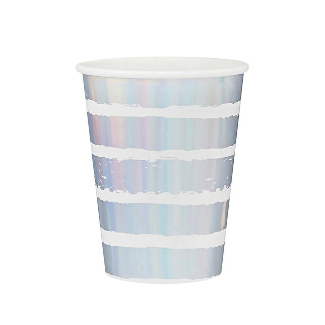 iridescent en wit gestreepte bekers