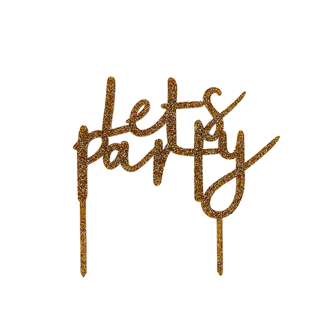gouden taart topper met Lets party tekst