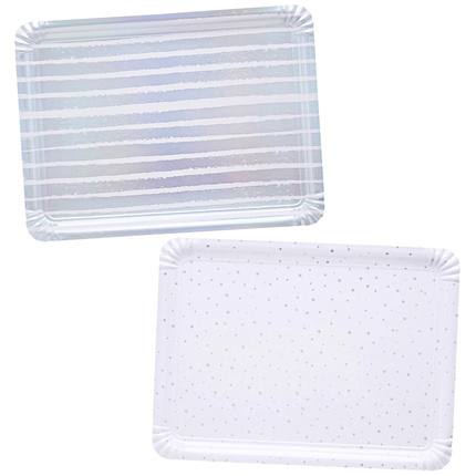 iridescent en witte dienbladen met strepen en stippen