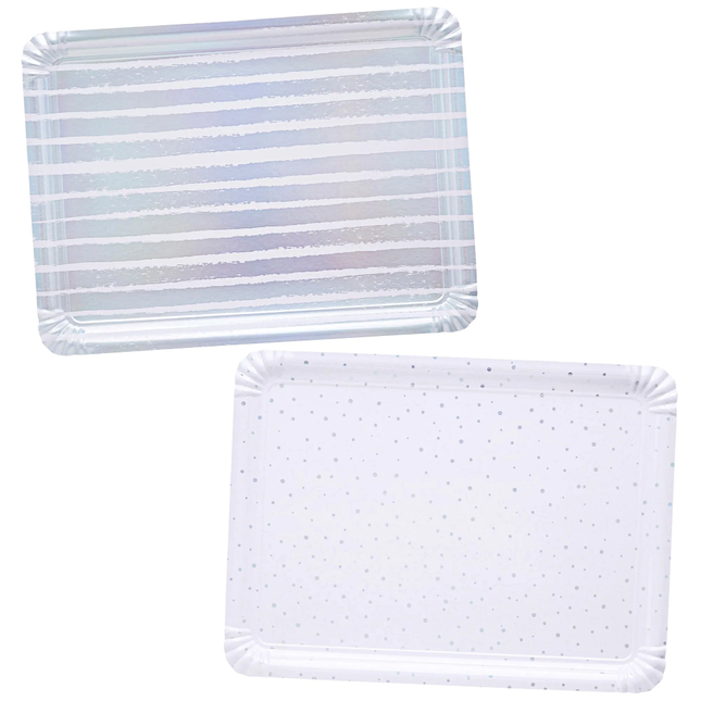 iridescent en witte dienbladen met strepen en stippen