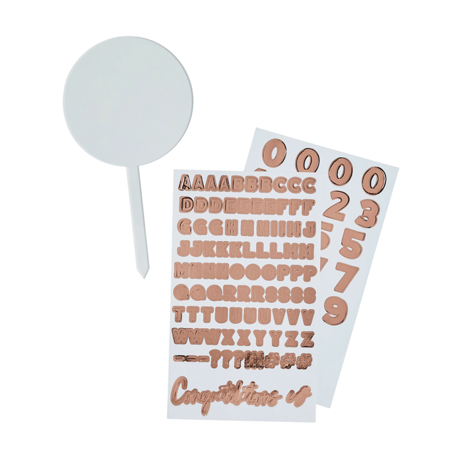 Transparante taart topper met rose gouden stickervellen