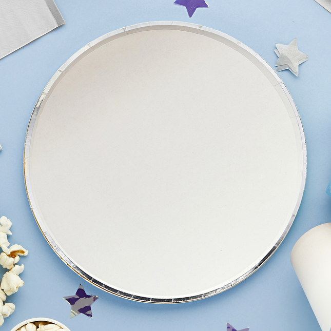 Grijs met witte ombre bordjes met een zilveren metallic rand