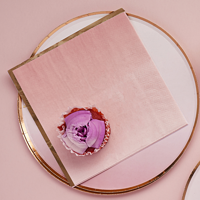 Roze ombre servetten met rosé gouden rand