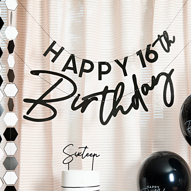zwarte slinger happy birthday personaliseerbaar