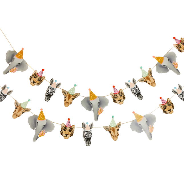 Slinger met jungledieren met feesthoedjes op
