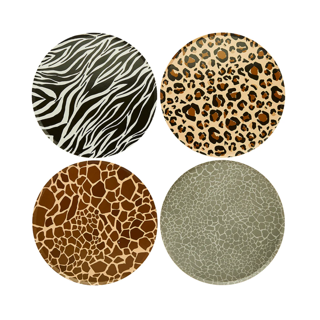 bordjes met zebra, giraffe, tijger en slangen print