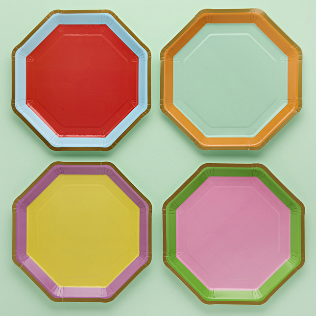 multicolor bordjes in hte geel, mintgroen, rood en roze