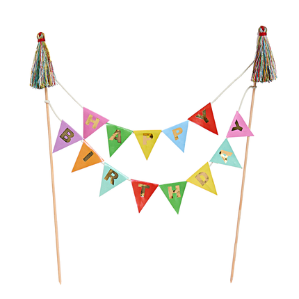mini slinger voor bovenop een taart met de tekst happy birthday