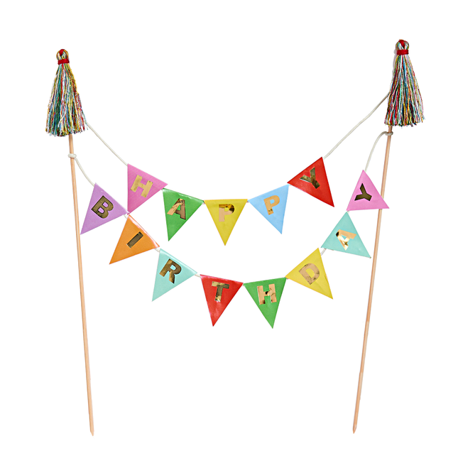 mini slinger voor bovenop een taart met de tekst happy birthday