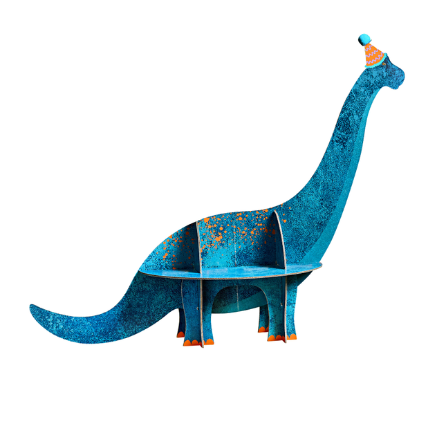 hapjes standaard blauwe dinosaurus met een feesthoedje op