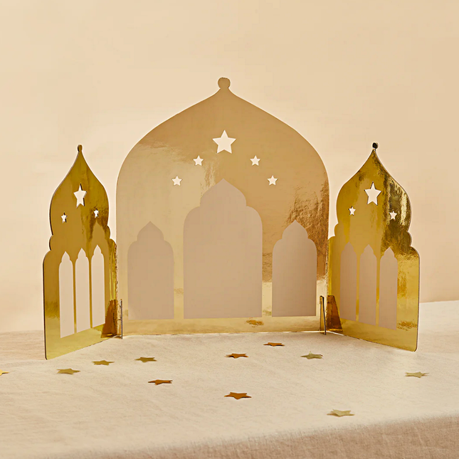 Gouden tempel standaard voor een hapjes tafel