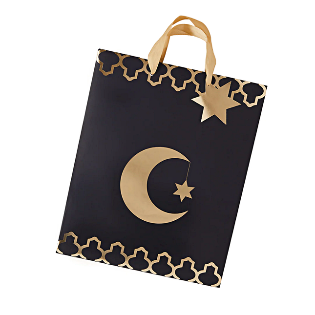 Cadeautasje met een gouden maan en ster erop voor ramadan