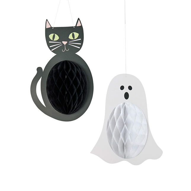 spook en zwarte kat hangende versiering halloween