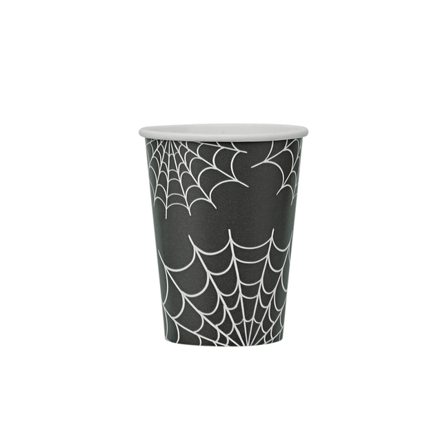 zwarte bekers met spinnenweb halloween versiering