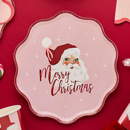 bordjes kerstman merry christmas roze en rood