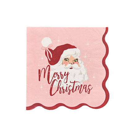 servet merry christmas met vintage kerstman en ribbelrand