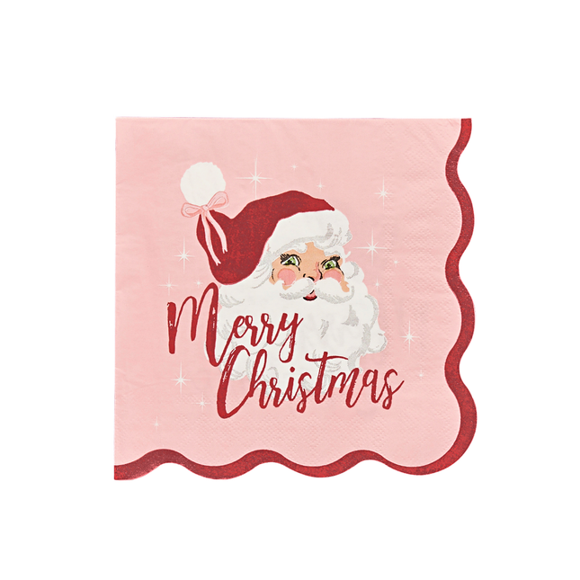 servet merry christmas met vintage kerstman en ribbelrand
