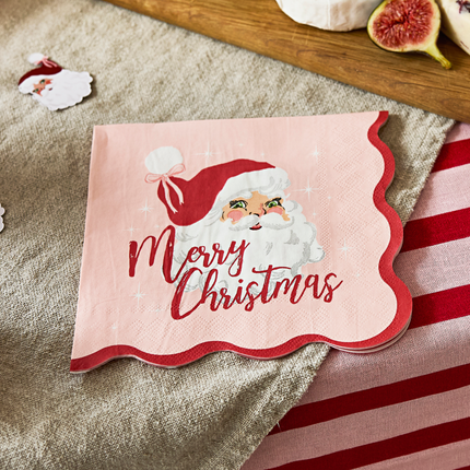 servet merry christmas met vintage kerstman en ribbelrand