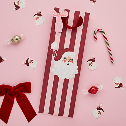 Cadeautas Vintage Kerstman - Roze & Rode Strepen