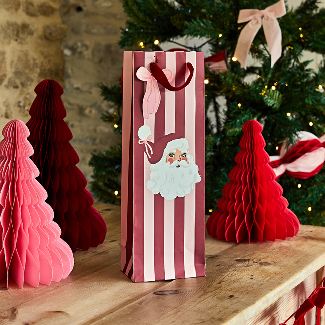 Cadeautas Vintage Kerstman - Roze & Rode Strepen